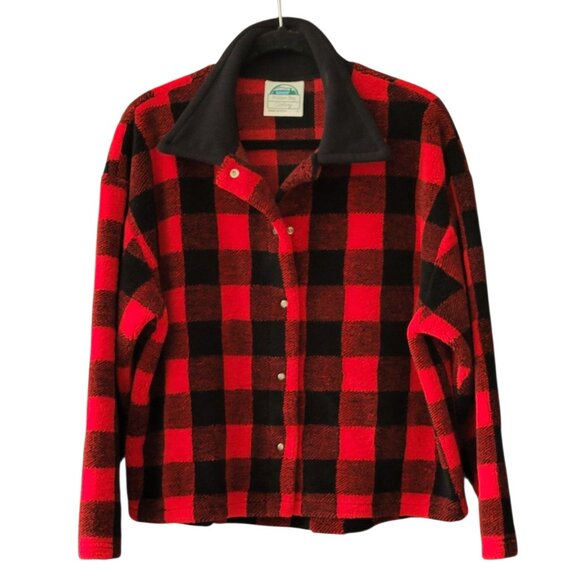 VTG Hidden Bay Made in USA Buffalo Plaid Lumberjack Fleece Snap Front Jacket - Picture 2 of 11